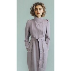 Vintage 70s -80s J Gallery Trench Coat Piping Belt Button Line Lilac Size Medium